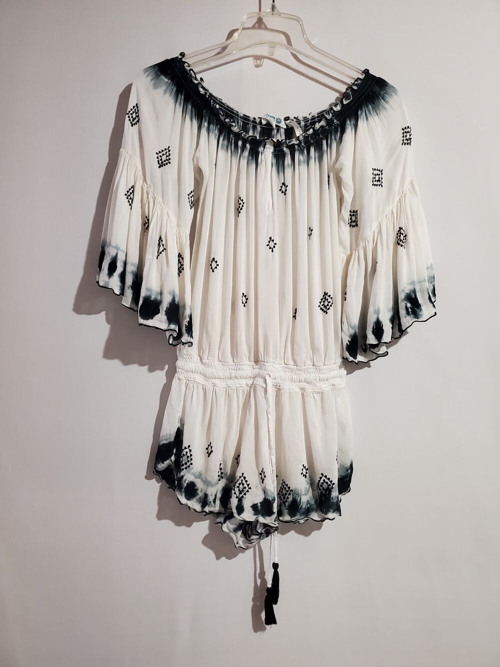 Poupette St Barth Tie Dye Boho Bell Sleeve Romper Womens Size 2 Flowy Beach
